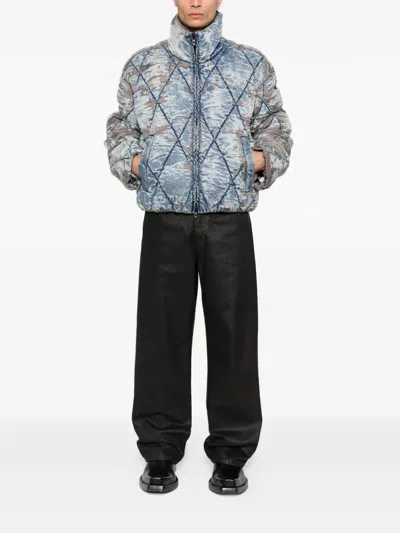 Diesel Men W-kons Down Jacket With Distressed Effect In Blue