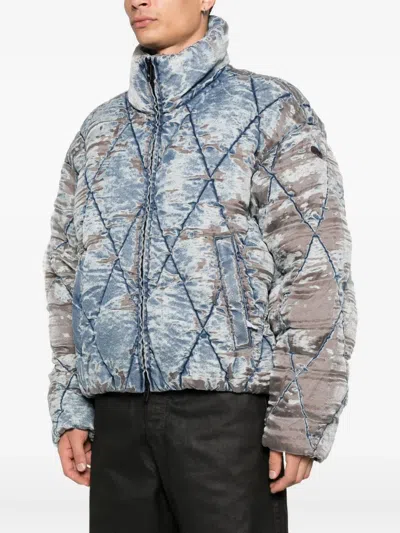 Diesel Men W-kons Down Jacket With Distressed Effect In Blue