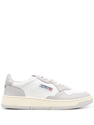 Autry Medalist White And Grey Low Top Sneakers With Logo Detail In Leather Man In White