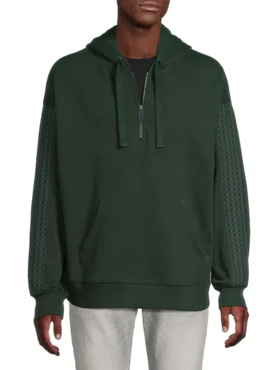 Scotch & Soda Pattern Panel Quarter Zip Hoodie In Green