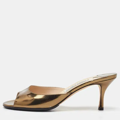 Pre-owned Jimmy Choo Metallic Gold Leather Open Toe Slide Sandals Size 38