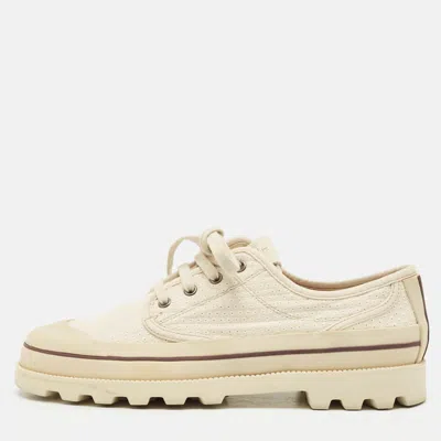 Pre-owned Valentino Garavani Beige Embroidered Fabric Low Top Sneakers Size 41 In Sand