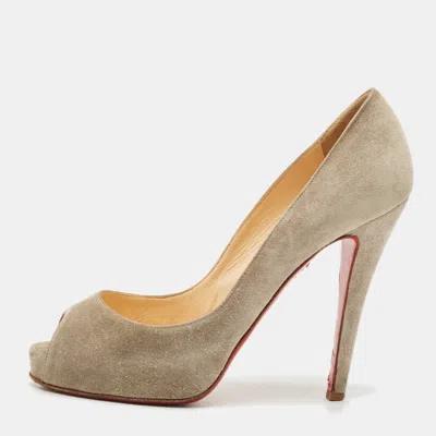 Pre-owned Christian Louboutin Grey Suede Prive Peep Toe Platform Pumps Size 36.5 In Gray