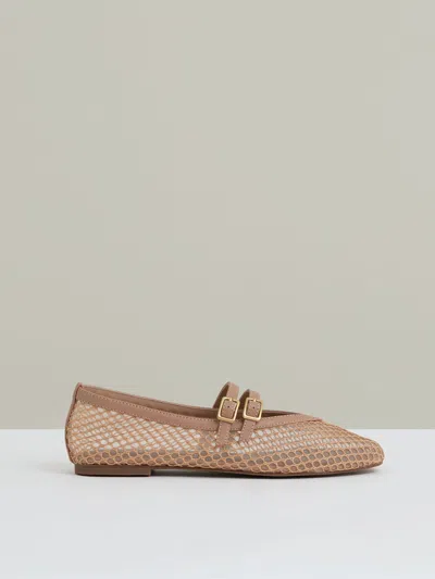 Reiss Neutral Mesh Double-strap Ballet Flats In Neutral