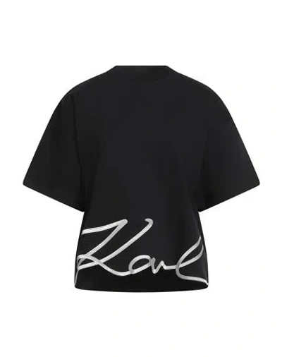 Karl Lagerfeld Karl Signature Hem T-shirt Woman T-shirt Black Size S Organic Cotton