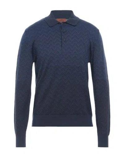 Missoni Man Sweater Navy Size Xxl Cotton, Wool In Blue