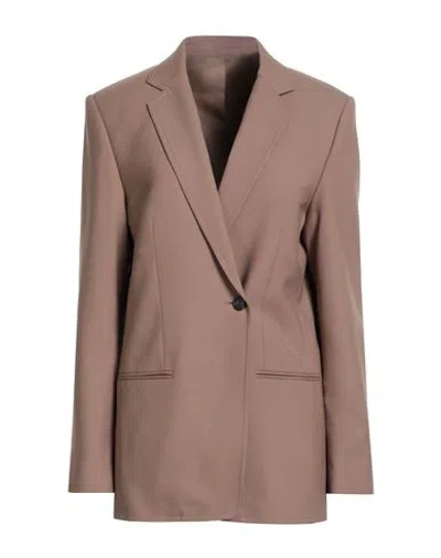 Helmut Lang Woman Blazer Light Brown Size 10 Polyester, Virgin Wool, Elastane In Gray