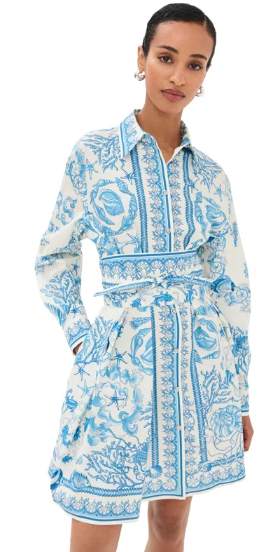 Versace Underwater Barocco Mini Shirt Dress In Blue