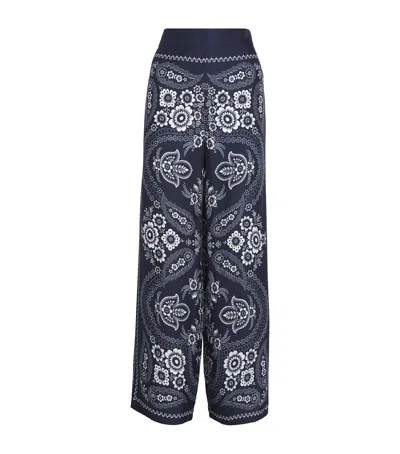 Maje Womens Navy Bandana Print Flowing Paisley-print Wide-leg Satin Trousers In Blue