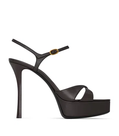 Saint Laurent Debbie Platform Sandals In Smooth Leather In Brown