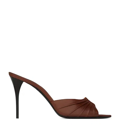 Saint Laurent 90mm Babylone Leather Heeled Sandals In Burgundy