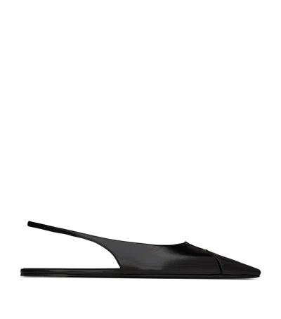 Saint Laurent Babylone Leather Ysl Slingback Ballerina Flats In Black