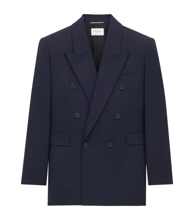 Saint Laurent Wool Tuxedo Jacket In Blue