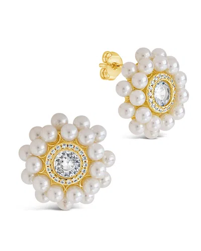 Sterling Forever 14k Plated 3mm Pearl Cz Betty Studs In Gold