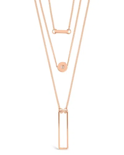 Sterling Forever Bar, Cz Disk, Open Bar Layered Necklace In Gold
