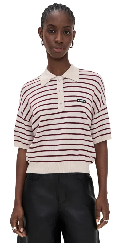 Rotate Birger Christensen Striped Polo Shirt With Logo Patch Rotate In Neutral