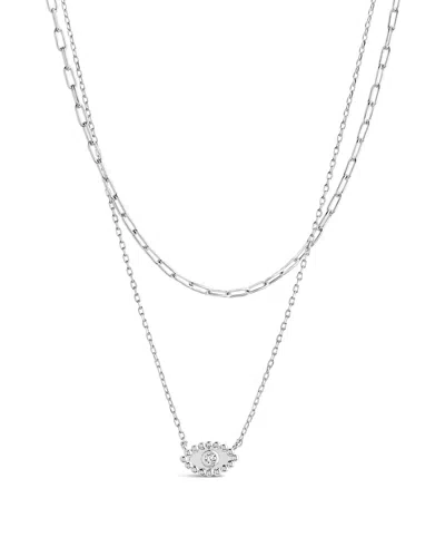 Sterling Forever Maya Cz Evil Eye Layered Necklace In Gray
