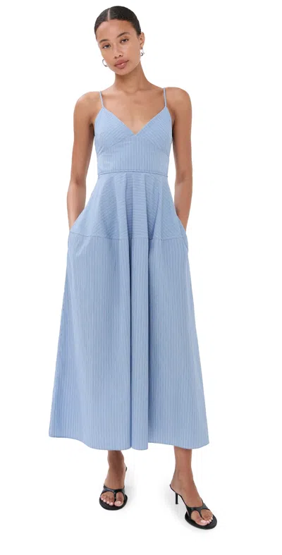Co Basque Striped Tton-poplin Midi Dress In Blue