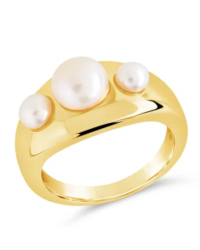 Sterling Forever Finlee Studded Mother Of Pearl Statement Ring In Gold