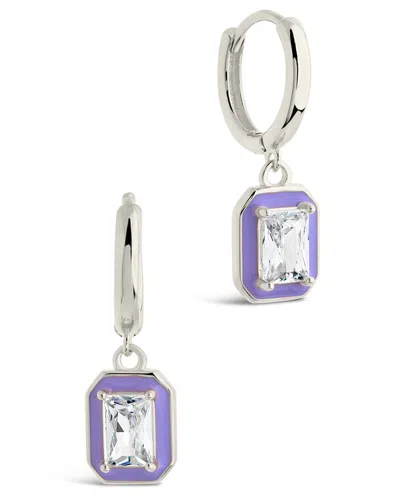 Sterling Forever Sterling Silver Millie Cz & Enamel Charm Hoop Earrings In Silver