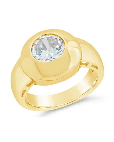 Sterling Forever Zora Cubic Zirconia Dome Signet Statement Ring In Gold