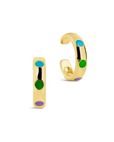 Sterling Forever Gold-tone Or Silver-tone Colorful Enamel Enamel Accent Ear Cuff Set Of 2 In Gold