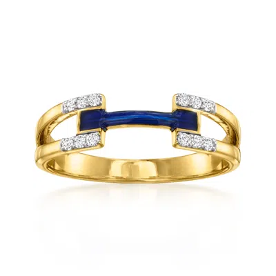 Ross-simons Diamond And Blue Enamel Ring In 18kt Gold Over Sterling In White