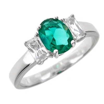 Sterling Forever Silver And Emerald Ring In Silver