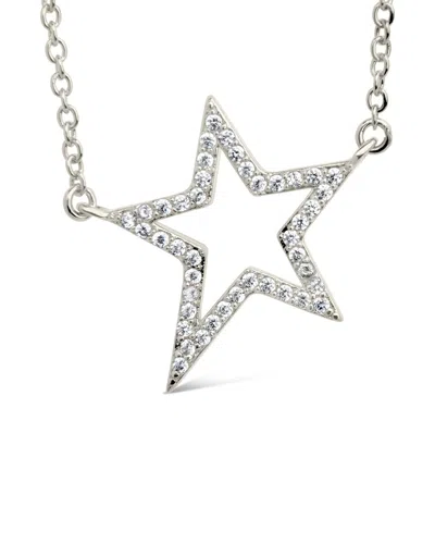 Sterling Forever Stationed Cz Star Outline Necklace In Metallic