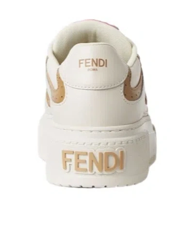 Fendi Match Low Top Platform In White Leather With Charm Women In Neutral