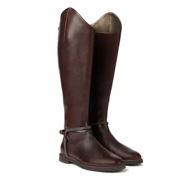 Brunello Cucinelli Classic Leather Boot With Precious Spurs In Brown