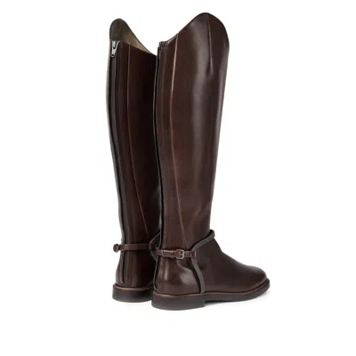 Brunello Cucinelli Classic Leather Boot With Precious Spurs In Brown