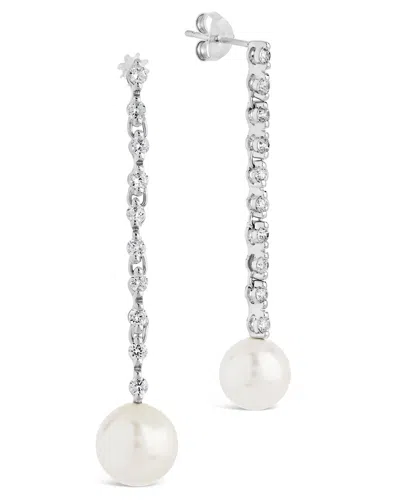 Sterling Forever Blake Pearl Drop Stud Earrings In Silver
