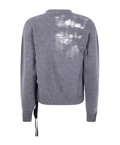 Ann Demeulemeester Gabriela Destroyed Seed Stitch Crew Neck Sweater Wi In Gray