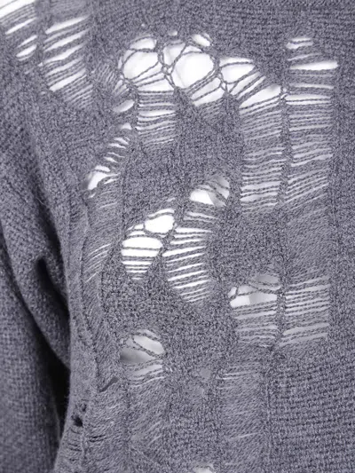 Ann Demeulemeester Gabriela Destroyed Seed Stitch Crew Neck Sweater Wi In Gray