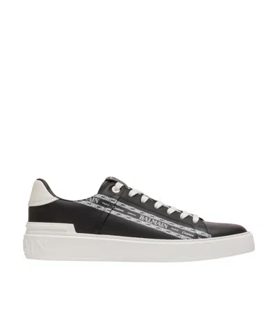 Balmain B-court Printed Calfskin Trainers In Black