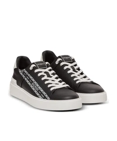 Balmain B-court Printed Calfskin Trainers In Black