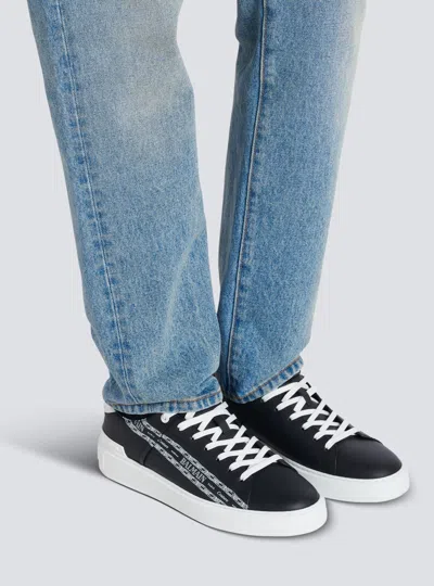 Balmain B-court Printed Calfskin Trainers In Black