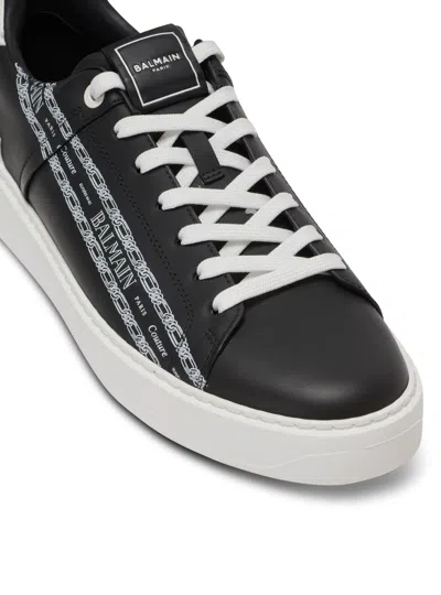 Balmain B-court Printed Calfskin Trainers In Black