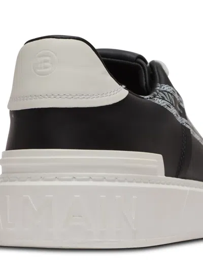 Balmain B-court Printed Calfskin Trainers In Black