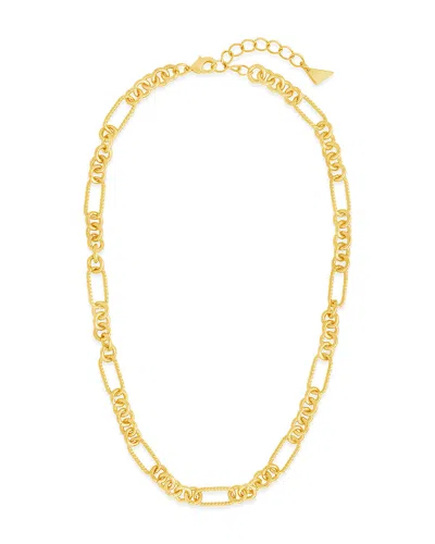 Sterling Forever 14k Plated Tegan Textured Long Link Necklace In Gold