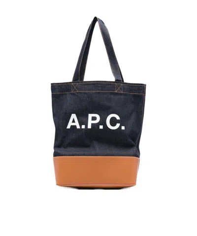 Apc Medium Logo-detail Denim Tote Bag In Black