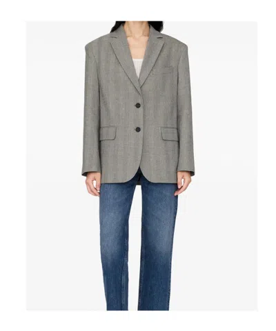 Anine Bing Quinn Herringbone Blazer Front Pockets In Gray