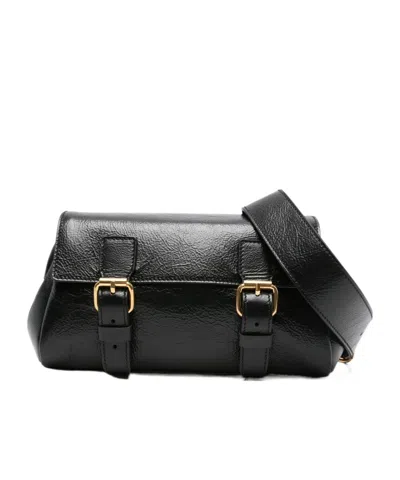 Dries Van Noten Textured Leather Shoulder Bag With Gold-tone Buckle Closure In Black
