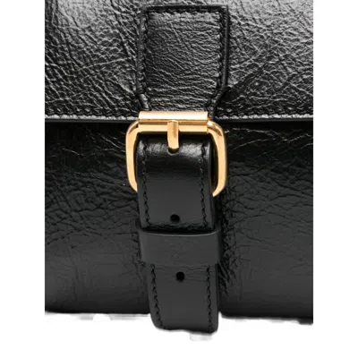 Dries Van Noten Textured Leather Shoulder Bag With Gold-tone Buckle Closure In Black