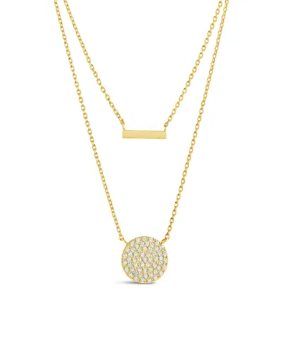 Sterling Forever Vivian Cz Disk & Bar Layered Necklace In Gold