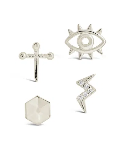 Sterling Forever Sterling Silver Dahlia Cz Mixed Stud Earring Set In Silver