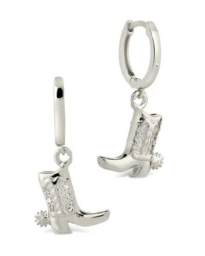 Sterling Forever Loretta Cz Cowboy Boot Micro Hoop Earrings In Silver