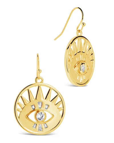 Sterling Forever Mahana Cz Evil Eye Disk Drop Earrings In Gold