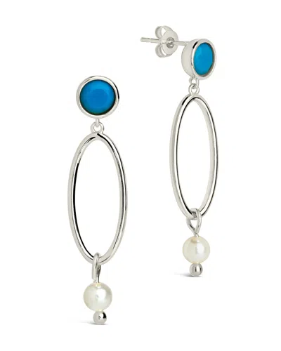 Sterling Forever Ula Turquoise & Pearl Drop Stud Earrings In Silver